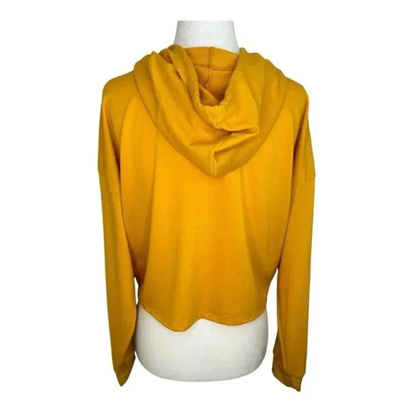 NEW Allysse Women’s Large Mustard Cropped‎ Hoodie Beaded Drawstrings Size Large - Picture 3 of 6